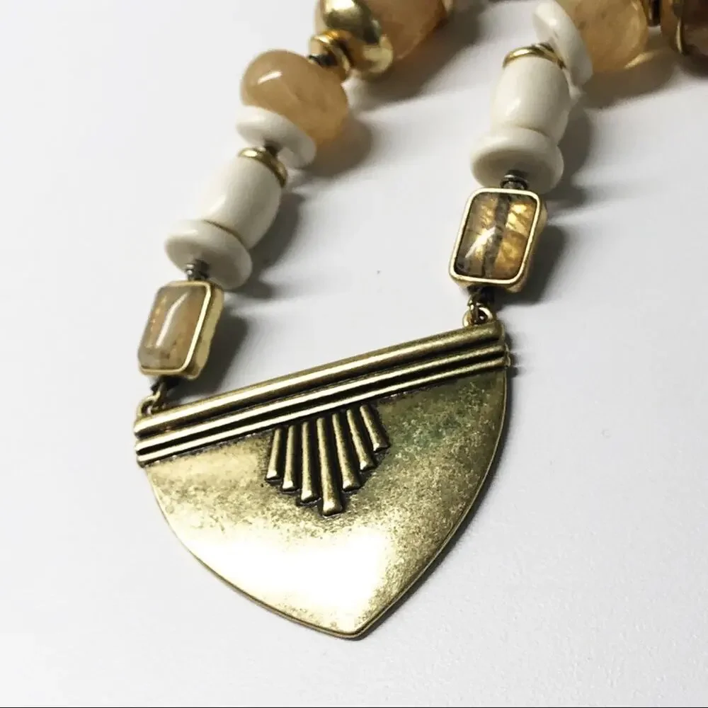 NEW Lucky Brand Chunky Neutral Bead & Brass Necklace